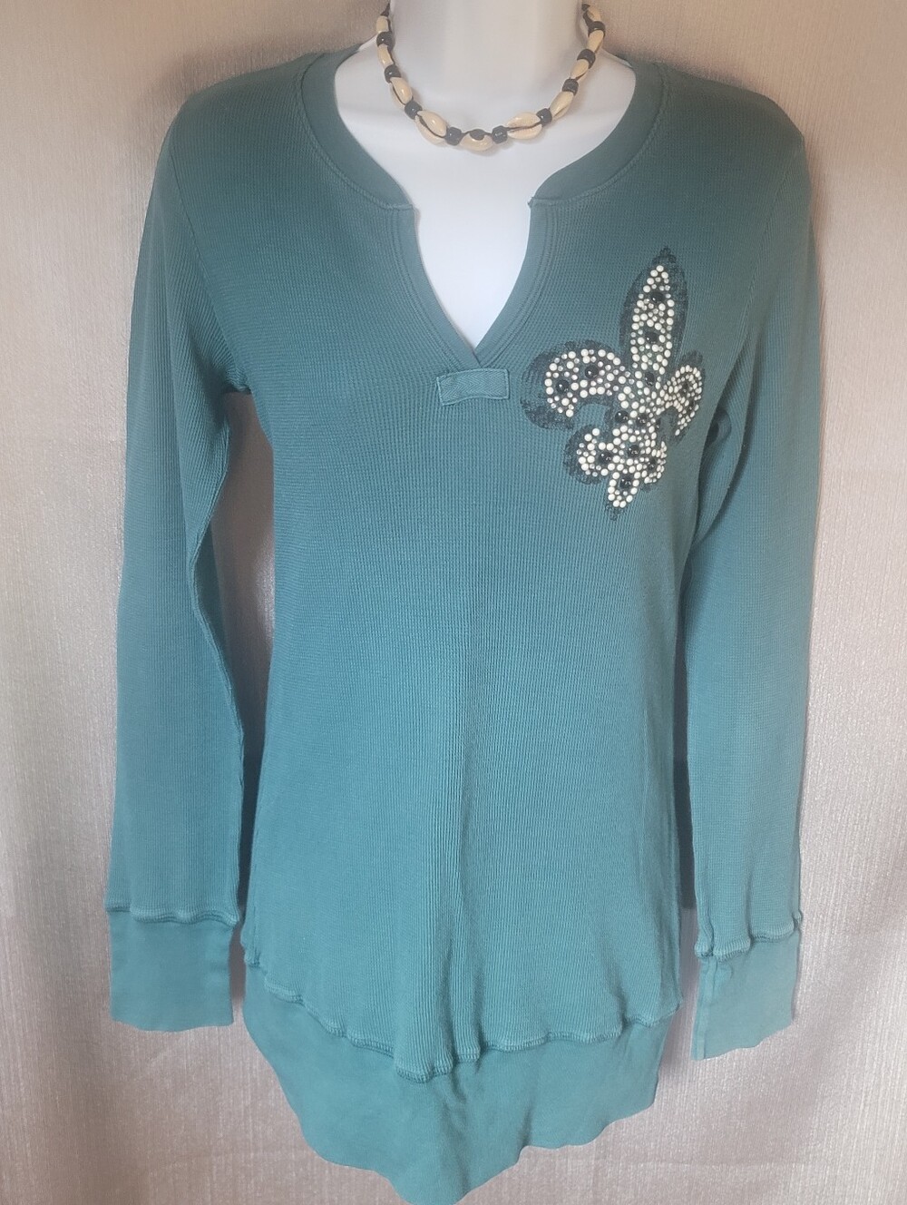 Embellished Teal Long-Sleeve Women's Top